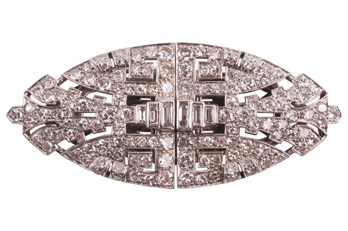 Lot 205 - An Art Deco diamond double clip brooch dating...