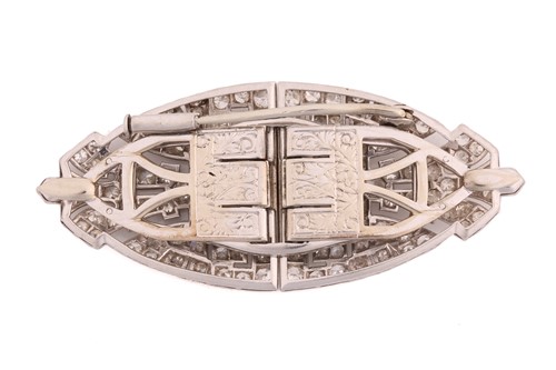 Lot 205 - An Art Deco diamond double clip brooch dating...