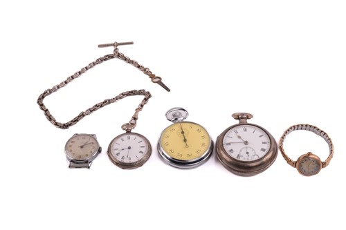 Lot 385 - A stopwatch, two pocket watches and two...