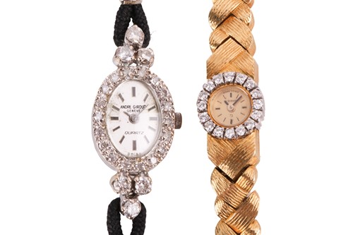 Lot 377 - An Andre Giroud diamond set watch and an 18ct...