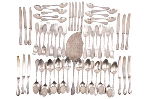 Lot 475 - Part set Persian white metal cutlery of...