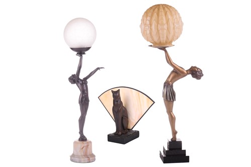 Lot 58 - Three reproduction Art Deco table lamps, two...