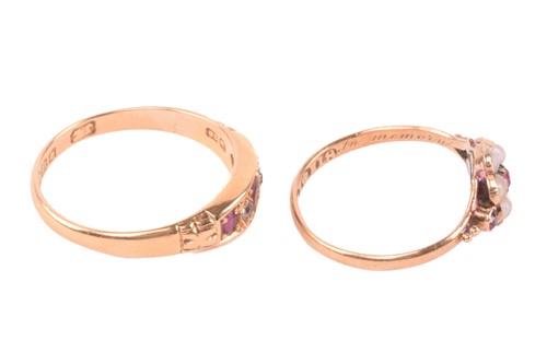 Lot 179 - A Victorian ruby and seed pearl mourning ring,...