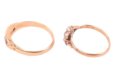 Lot 179 - A Victorian ruby and seed pearl mourning ring,...