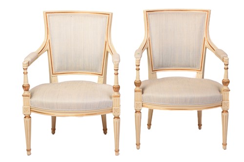 Lot 353 - A pair of French fauteuils, 20th century, with...