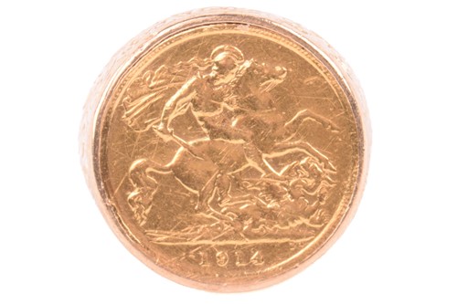 Lot 88 - A George V half sovereign ring mounted in 9ct...