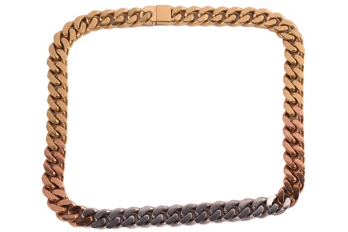 Lot 200 - A three-tone heavy flat curb link necklace,...