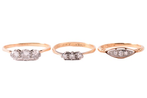 Lot 215 - Three diamond rings; to include a trilogy ring...