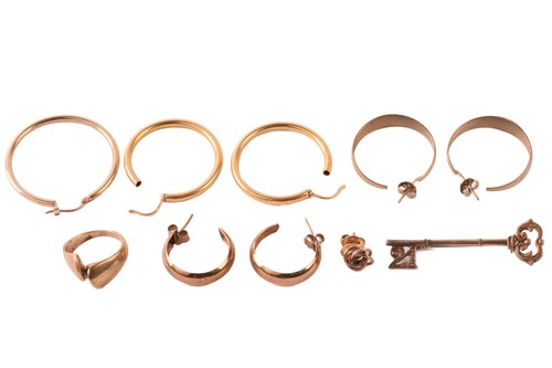 Lot 193 - A collection of three pairs of hoop earrings,...