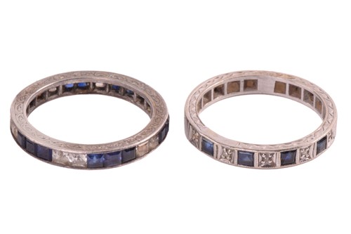 Lot 231 - A diamond and blue paste half hoop ring marked...