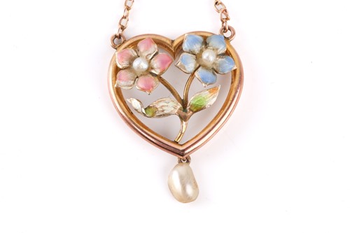 Lot 1 - An Edwardian enamel and pearl floral pendant...