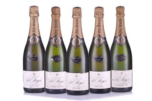 Lot 24 - Three bottles of 1990 Pol Roger Champagne, and...