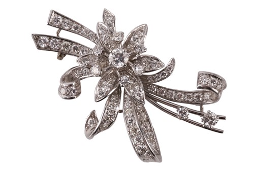Lot 18 - A diamond floral brooch by Cropp and Farr,...