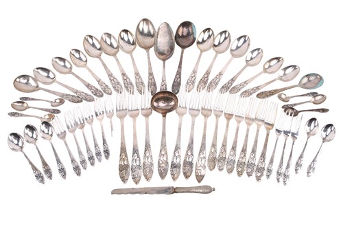 Lot 539 - A composite set of Danish white metal flatware,...