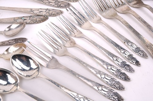 Lot 539 - A composite set of Danish white metal flatware,...