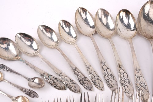 Lot 539 - A composite set of Danish white metal flatware,...