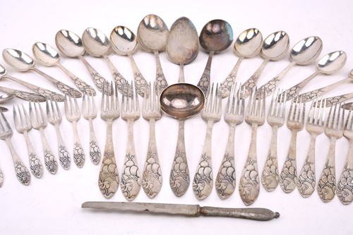 Lot 539 - A composite set of Danish white metal flatware,...