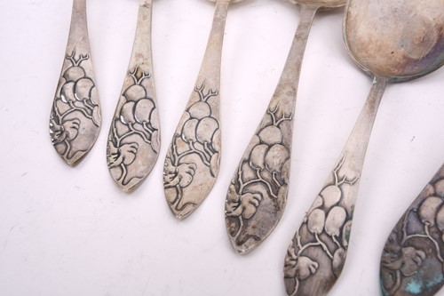 Lot 539 - A composite set of Danish white metal flatware,...