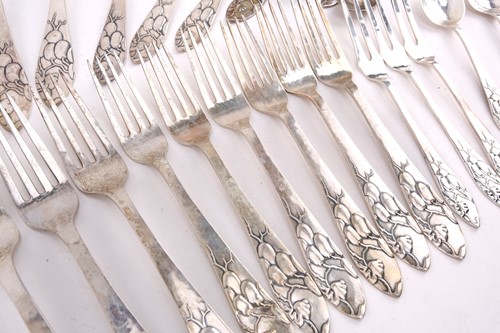 Lot 539 - A composite set of Danish white metal flatware,...