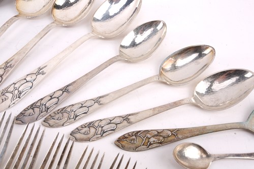Lot 539 - A composite set of Danish white metal flatware,...