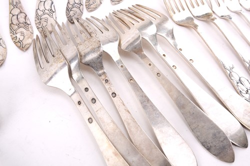 Lot 539 - A composite set of Danish white metal flatware,...
