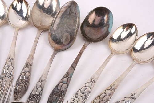 Lot 539 - A composite set of Danish white metal flatware,...