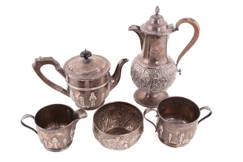 Lot 524 - A silver three-piece tea set, London 1896,...