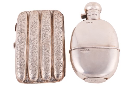 Lot 469 - A silver hip flask and a silver cigar case,...