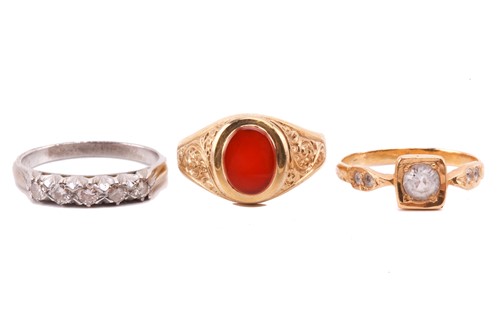 Lot 109 - Three gem-set rings; including a carnelian...