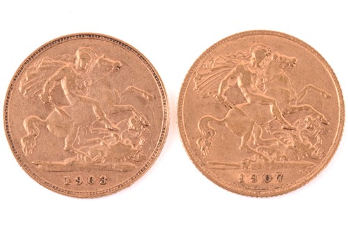 Lot 301 - Two Edward VII half sovereigns 1903 and 1907,...