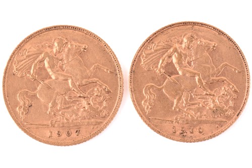 Lot 327 - Two Edward VII half sovereigns 1907 and 1910,...