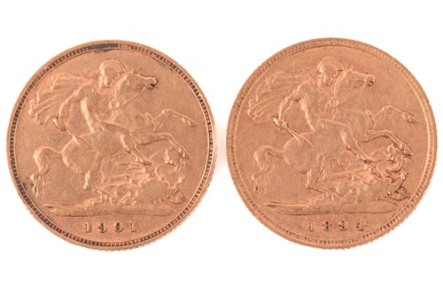 Lot 331 - Two Victoria half sovereigns 1894 and 1901,...
