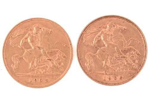 Lot 324 - Two Edward VII half sovereigns 1904 and 1906,...