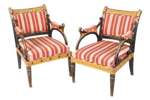 Lot 145 - A pair of Regency and later painted and parcel...