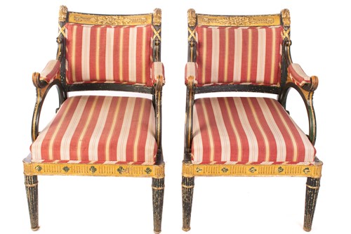 Lot 145 - A pair of Regency and later painted and parcel...