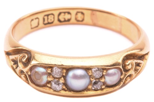 Lot 230 - A Victorian pearl and diamond half-hoop ring,...