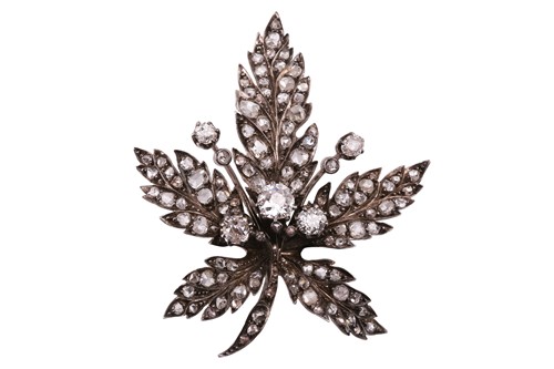 Lot 98 - A 19th century diamond leaf brooch, designed...