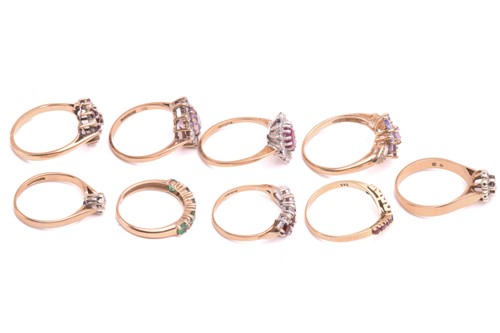 Lot 79 - A collection of nine gem-set rings, including...