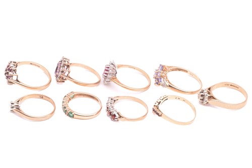 Lot 79 - A collection of nine gem-set rings, including...