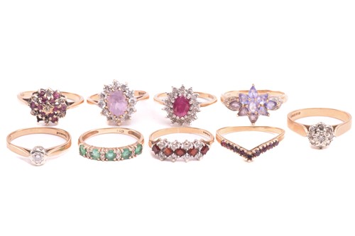 Lot 79 - A collection of nine gem-set rings, including...
