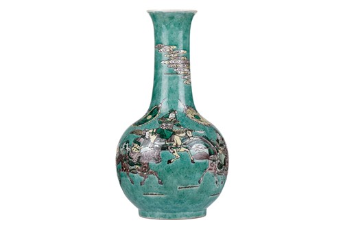 Lot 120 - A Chinese Famile Vert porcelain bottle vase,...