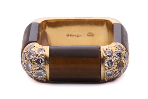 Lot 278 - A tiger's eye and diamond dress ring in 18ct...