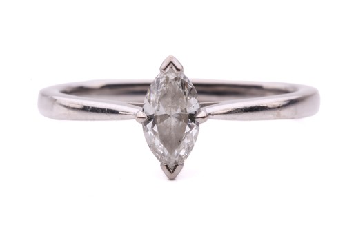 Lot 58 - A marquise diamond solitaire ring, the...