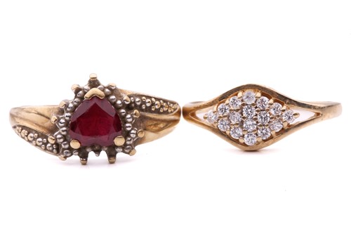 Lot 118 - A heart shape synthetic ruby ring with...