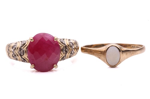 Lot 232 - A ruby ring and an opal ring; the ruby ring...