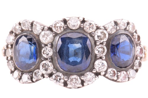 Lot 166 - A sapphire and diamond triple cluster ring,...