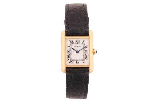 Lot 367 - A Cartier Tank 18k gold ladies quartz...