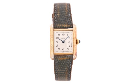 Lot 400 - A Must de Cartier Tank silver gilt quartz...