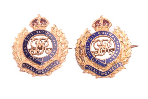 Lot 10 - Two WWII Royal Engineers Corp badges in 9ct...