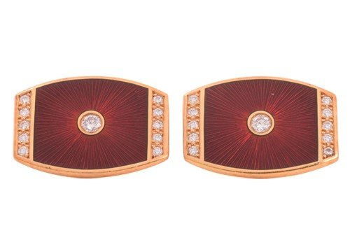 Lot 160 - A pair of Fabergé diamond and enamel cufflinks,...